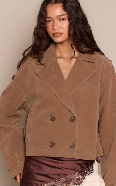  Prettylittlething Mushroom Faux Suede Cropped Trench 