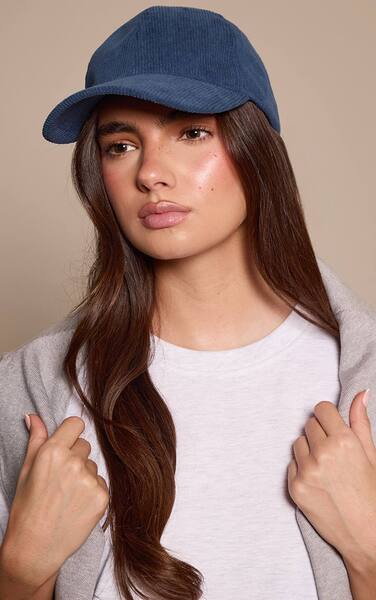  Prettylittlething Navy Corduroy Baseball Cap 