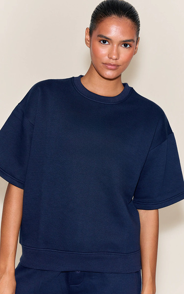  Prettylittlething Navy Oversized Drop Shoulder Sweat T-shirt 