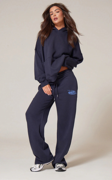  Prettylittlething Prettylittlething Navy Oversized Puff Print Straight Leg Joggers 