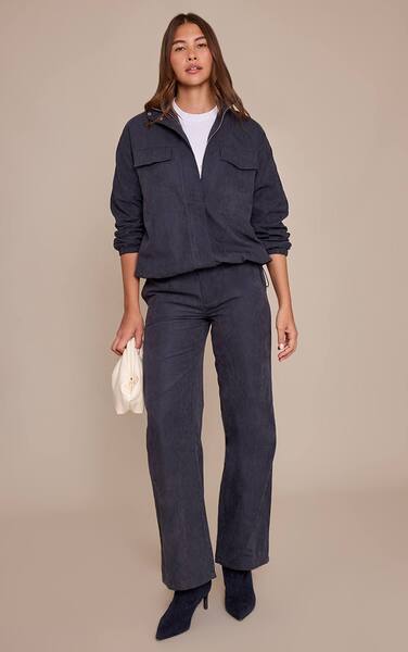  Prettylittlething Navy Peach Skin Straight Leg Trouser Co-ord 