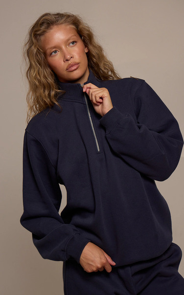  Prettylittlething Navy Quarter Zip Sweatshirt 
