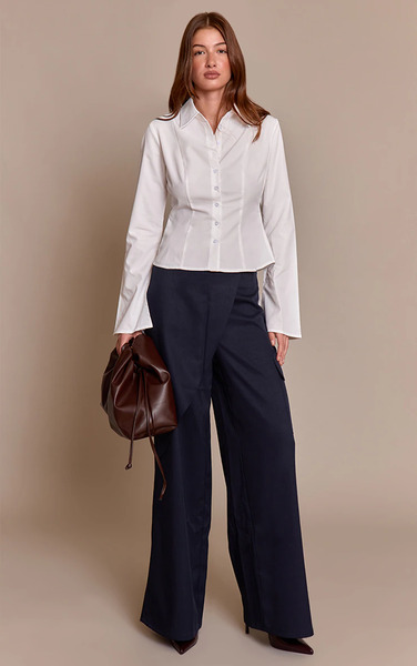  Prettylittlething Navy Woven Wrap Detail Cargos 