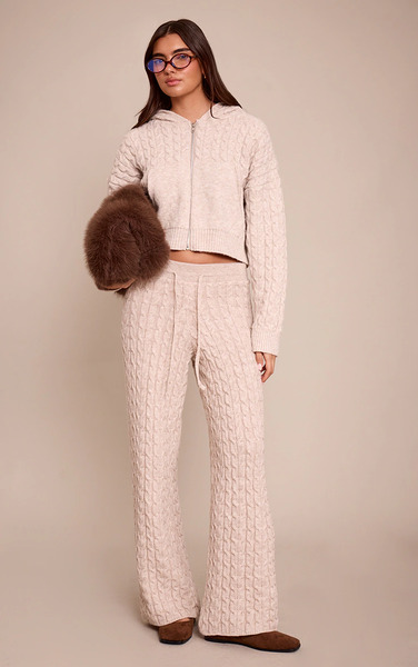  Prettylittlething Oatmeal Cable Knit Trousers 