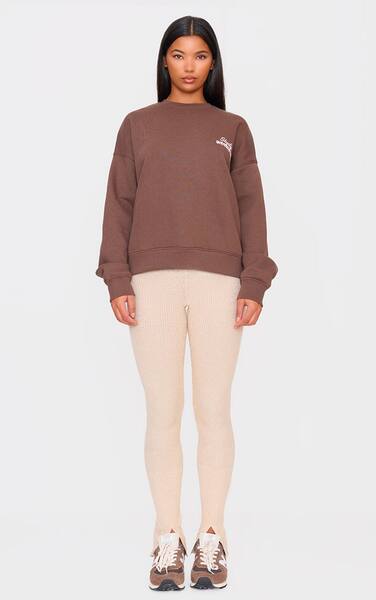  Prettylittlething Oatmeal Knitted Split Hem Flare Trousers 