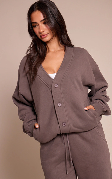  Prettylittlething Petite Charcoal Button Up Side Pocket Sweatshirt 