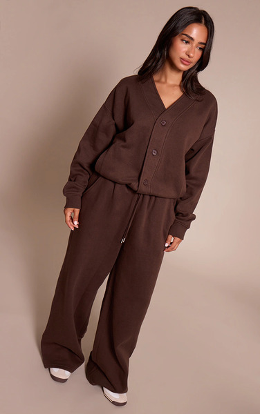  Prettylittlething Petite Chocolate Wide Leg Elasticated Drawstring Joggers 