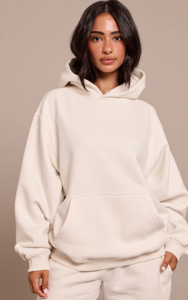  Prettylittlething Petite Cream Oversized Pull Over Hoodie 