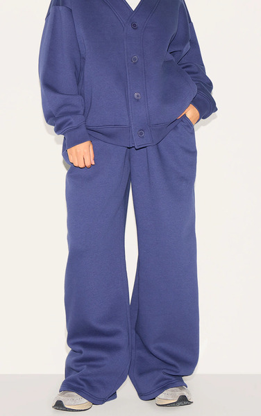  Prettylittlething Petite Navy Wide Leg Elasticated Drawstring Joggers 