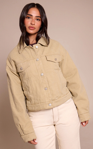  Prettylittlething Petite Washed Green Quilted Tie Back Denim Jacket 