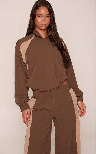  Prettylittlething Plt Chocolate Shell Zip Up Track Jacket 