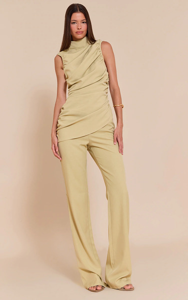  Prettylittlething Plt Label Green Tailored Straight Leg Trouser 