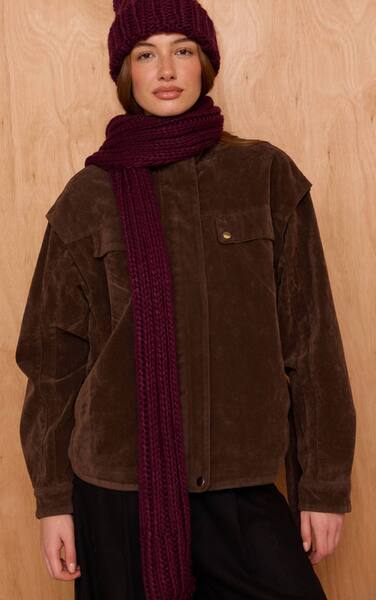  Prettylittlething Plum Chunky Knit Scarf 