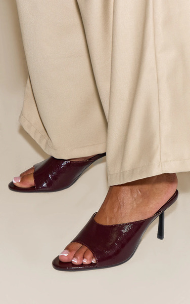  Prettylittlething Plum Crinkle Round Toe Heeled Mule 