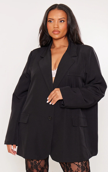  Prettylittlething Plus Black Oversized Structured Blazer 