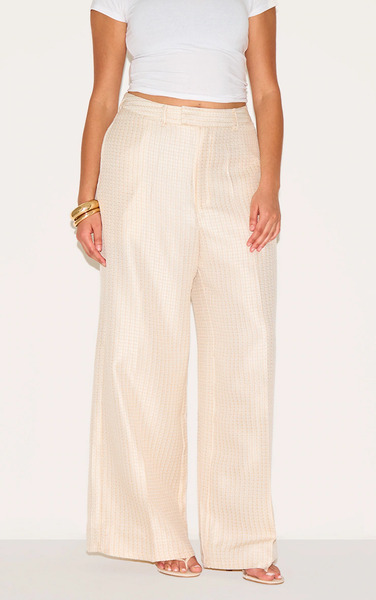  Prettylittlething Plus Cream Textured Woven Tailored Trousers 
