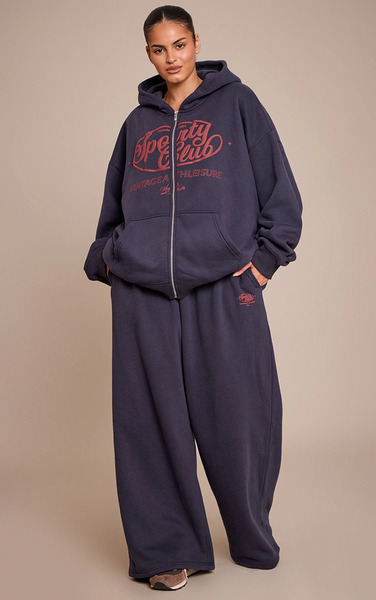  Prettylittlething Plus Navy Logo Detail Cuff Jogger 