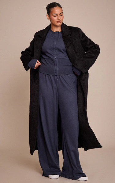  Prettylittlething Plus Navy Super Soft Wide Leg Trousers 