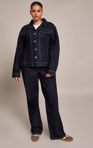  Prettylittlething Plus Raw Indigo High Waisted Denim Straight Leg Jeans, Raw Indigo Wash 
