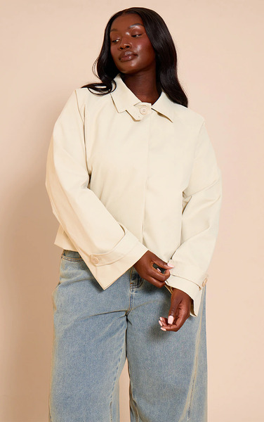  Prettylittlething Plus Stone Long Sleeve Trench Style Jacket 