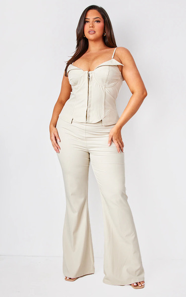  Prettylittlething Plus Stone Wide Leg Trouser 