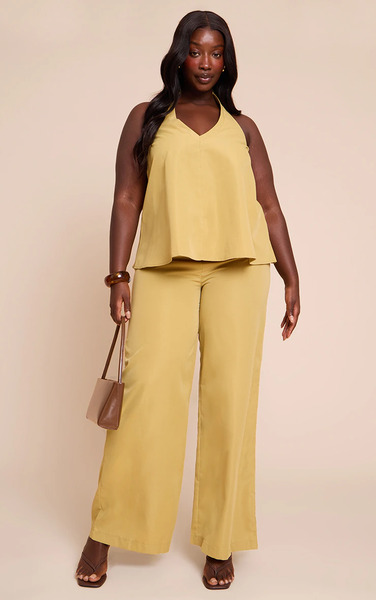  Prettylittlething Plus Warm Sand Tailored Wide Leg Drawstring Trousers 
