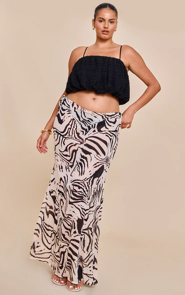  Prettylittlething Plus Zebra Print Sheer Low Rise Maxi Skirt 