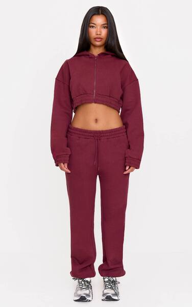  Prettylittlething Premium Cuffed Joggers, Burgundy 
