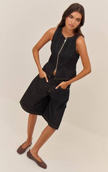  Prettylittlething Raw Indigo Wash Longline Denim Jorts 