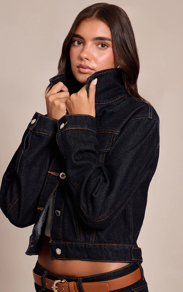  Prettylittlething Raw Indigo Wash Slim Fit Denim Jacket 