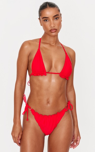 Prettylittlething Red Frill Edge Padded Bikini Top 