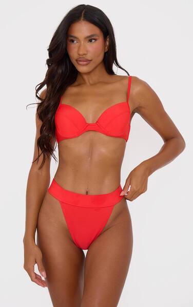  Prettylittlething Red Push Up Cupped Underwired Mix & Match Bikini Top 