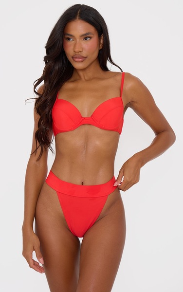  Prettylittlething Red Push Up Cupped Underwired Mix & Match Bikini Top 