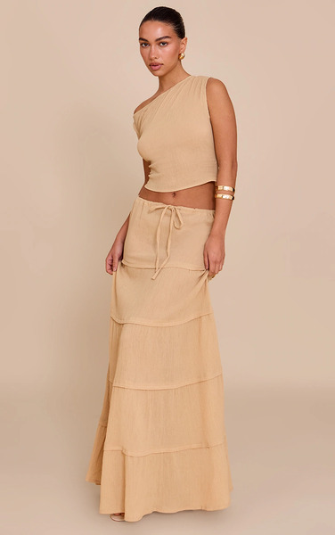  Prettylittlething Sand Cheesecloth Floaty Drawstring Maxi Skirt 
