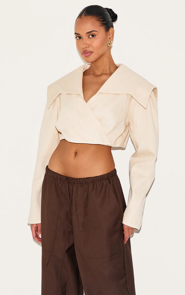  Prettylittlething Sand Cross Over Asymmetric Cropped Jacket 