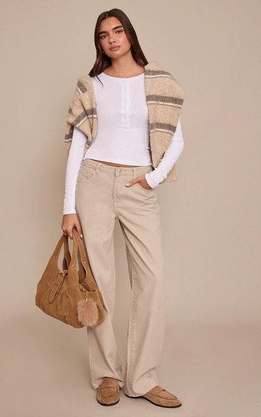  Prettylittlething Sand Mid Rise Straight Leg Jeans 