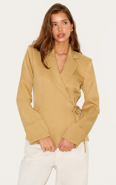  Prettylittlething Sand Tie Side Blazer 