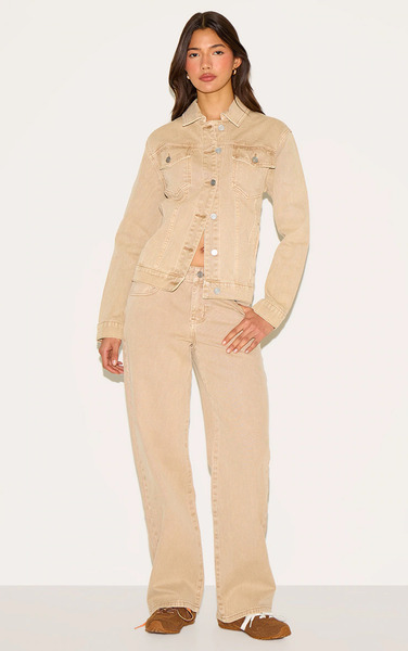  Prettylittlething Sand Washed Corduroy Mid Waist Straight Leg Jeans 