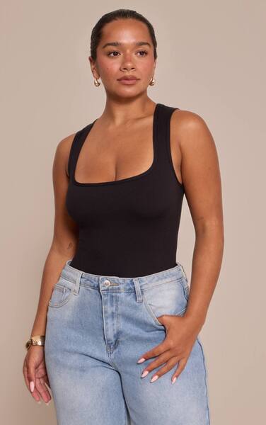  Prettylittlething Shape Black Sculpt Square Neck Bodysuit 
