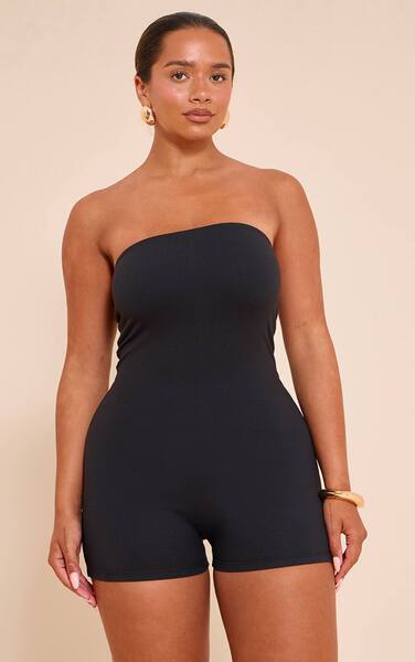  Prettylittlething Shape Black Sculpted Bandeau Playsuit 