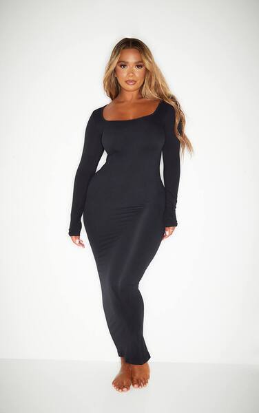  Prettylittlething Shape Black Stretch Seamless Long Sleeve Maxi Dress 