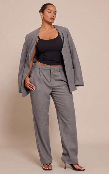  Prettylittlething Shape Charcoal Wool-look Wide Leg Trousers 