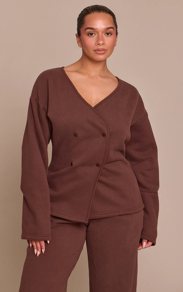  Prettylittlething Shape Chocolate Button Up Sweat Cardigan Sweater 