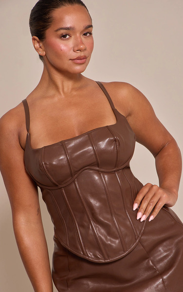 Prettylittlething Shape Chocolate Faux Leather Corset 