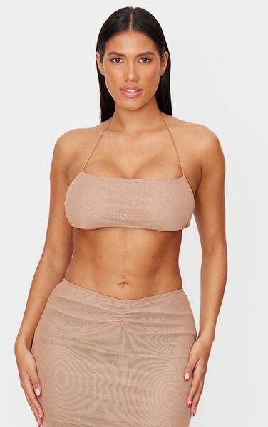  Prettylittlething Shape Glitter Bralette, Stone 