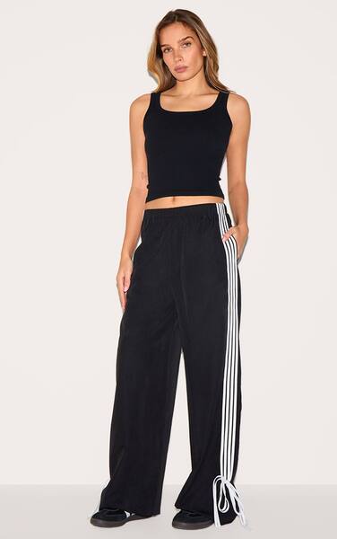  Prettylittlething Shell Bow Detail Track Pants, Black 