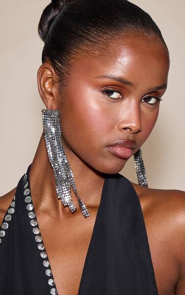  Prettylittlething Silver Chainmail Drape Statement Earrings 