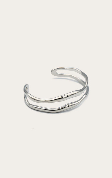  Prettylittlething Silver Double Ridge Wave Bangle 