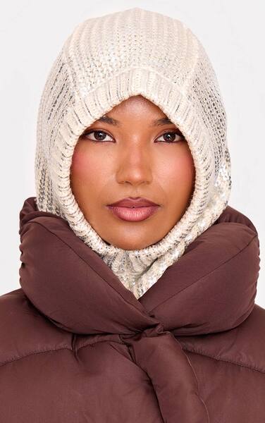  Prettylittlething Silver Metallic Cable Knit Snood 