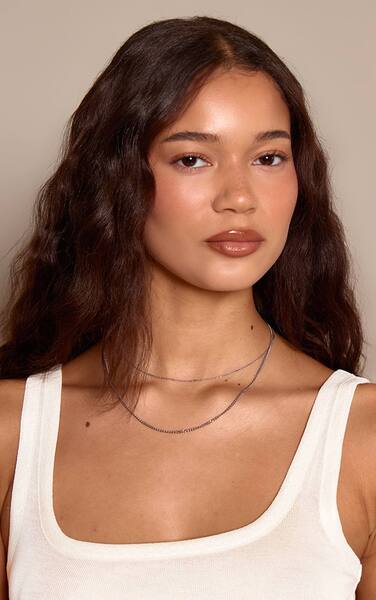  Prettylittlething Silver Stainless Steel Smooth Double Layer Snake Chain Necklace 